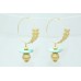 Fashion Designer Hoops Earrings Gold Plated Blue stone leaf design 3.6'
